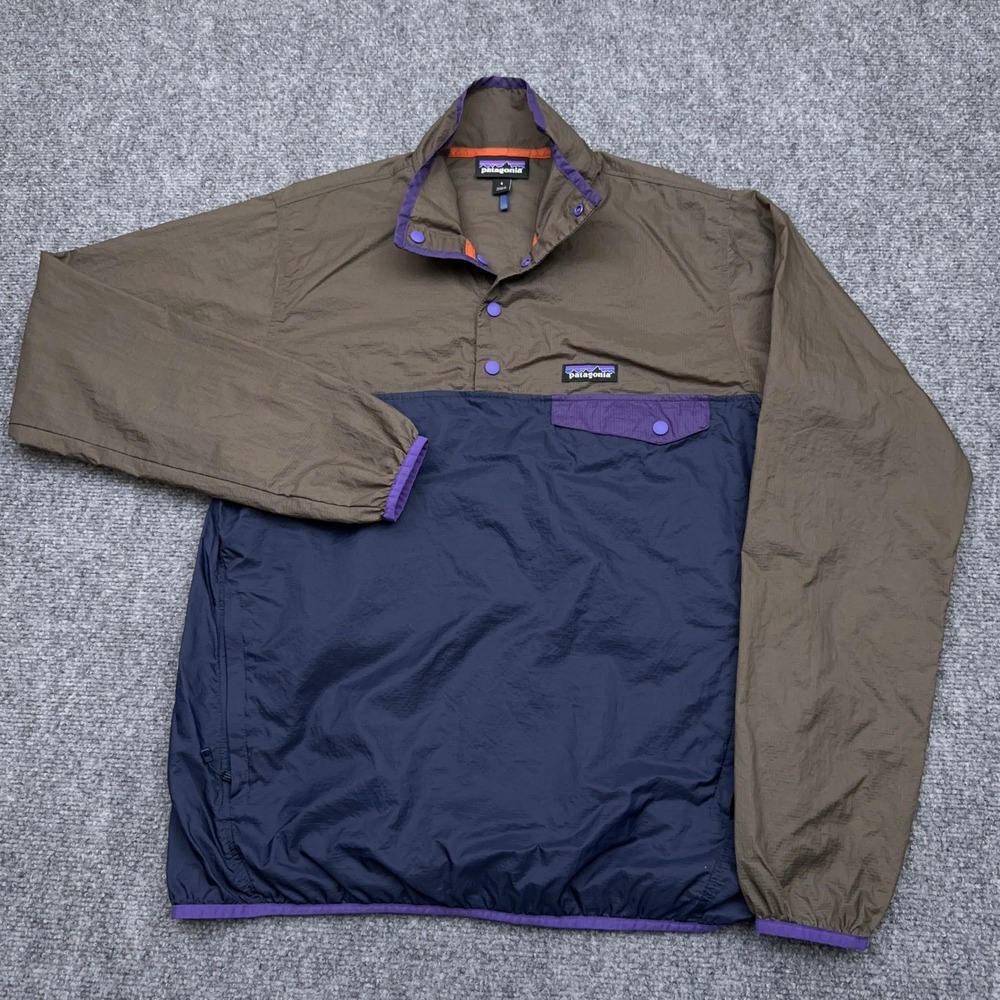 Patagonia Houdini Snap-T Windbreaker Men Small Stone Blue Colorblock Lightweight